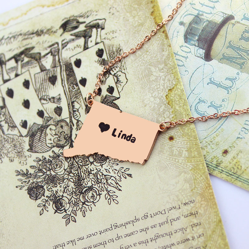 Connecticut Heart Name Necklace View Connecticut state-shaped heart name necklace product view