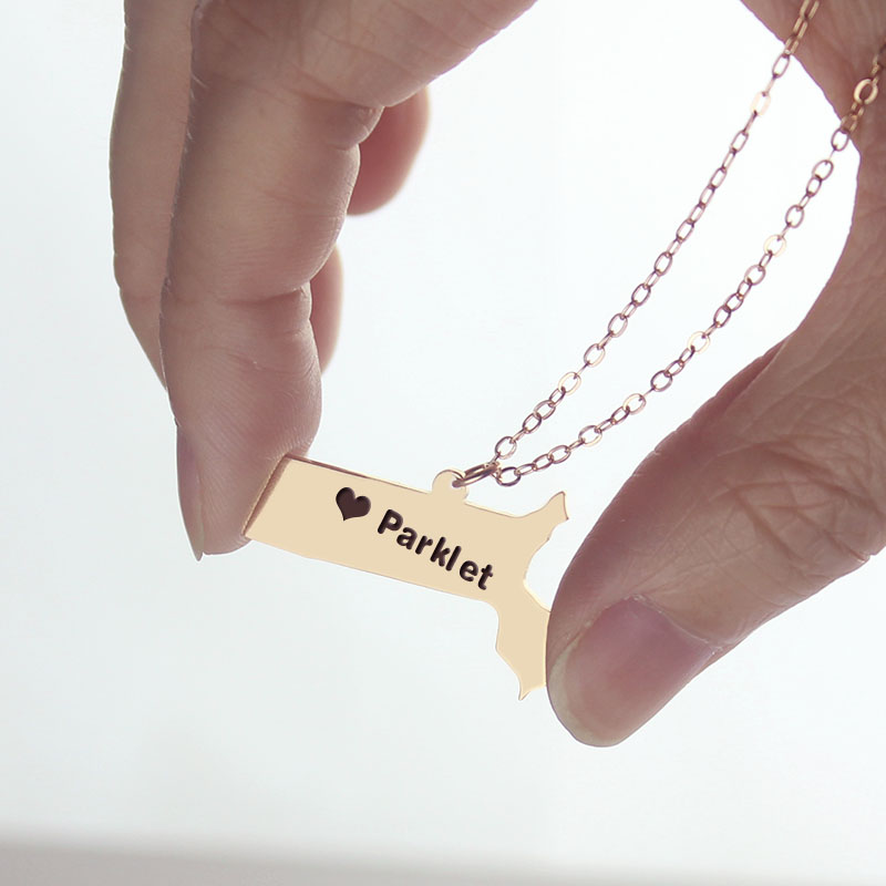 Massachusetts state-shaped name necklace product image