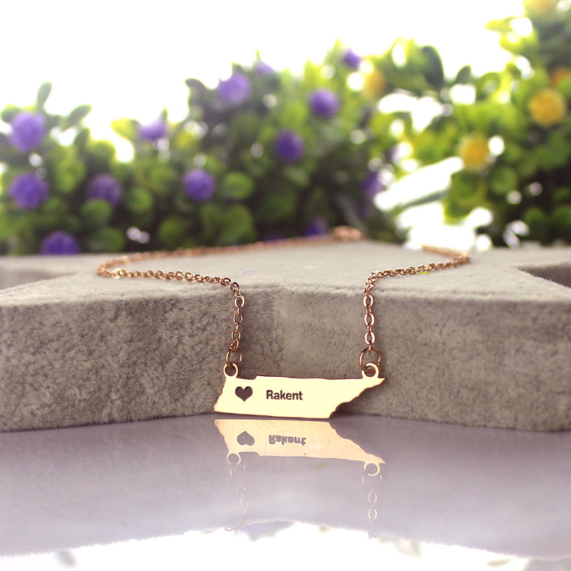 Tennessee Heart Name Necklace Detail Custom Tennessee state necklace with heart detail product image