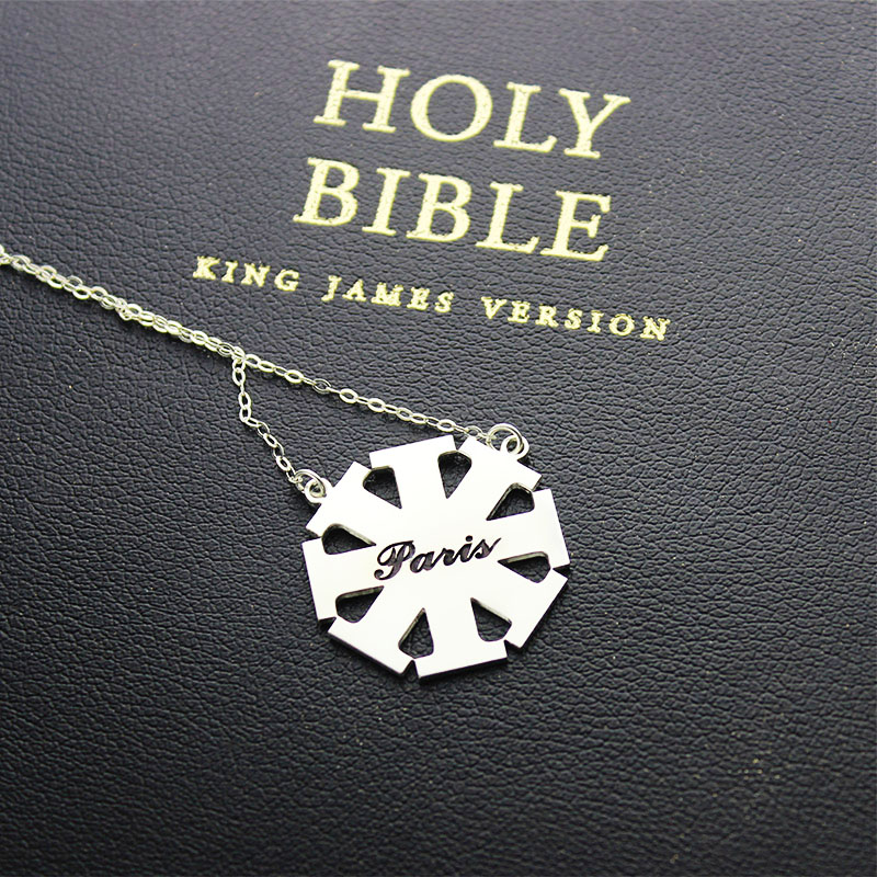Sterling silver cross name necklace product view