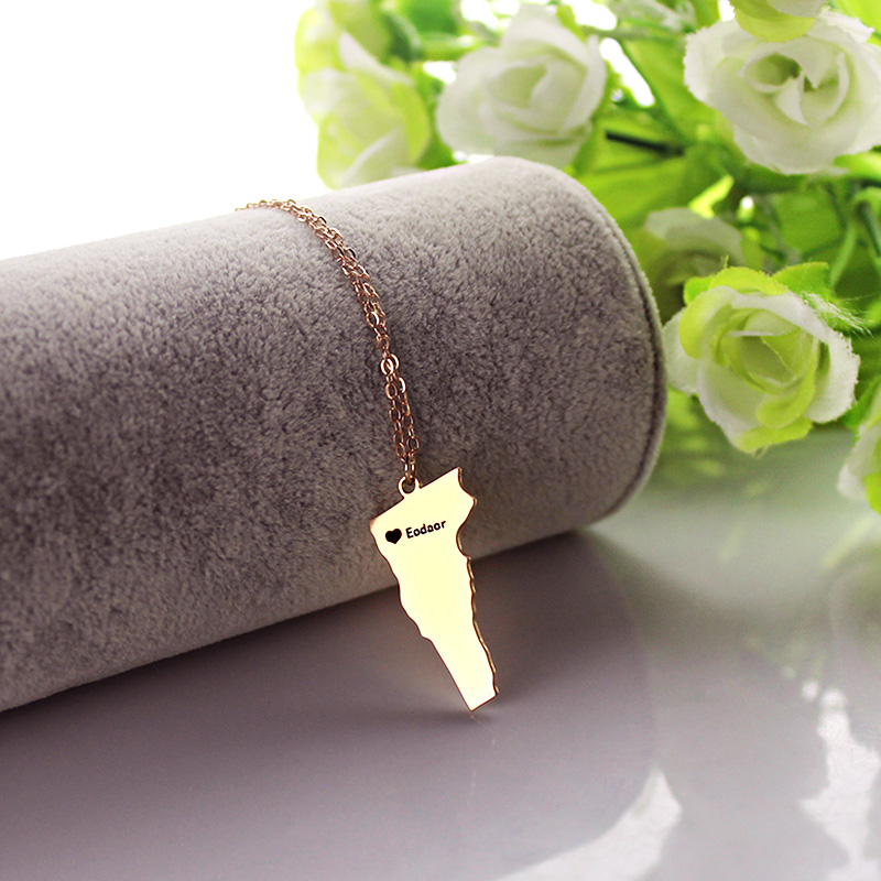 Custom Vermont state map heart name necklace product view