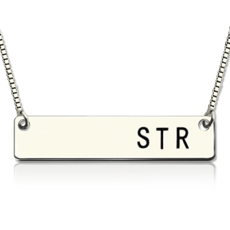 Sterling silver bar necklace with engraved initials