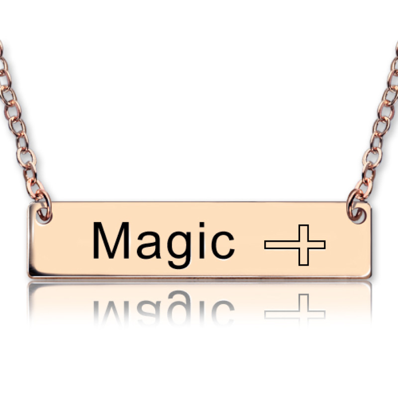 Engraved Name Bar Necklace with Icons Engraved name bar necklace with icons in rose gold plating