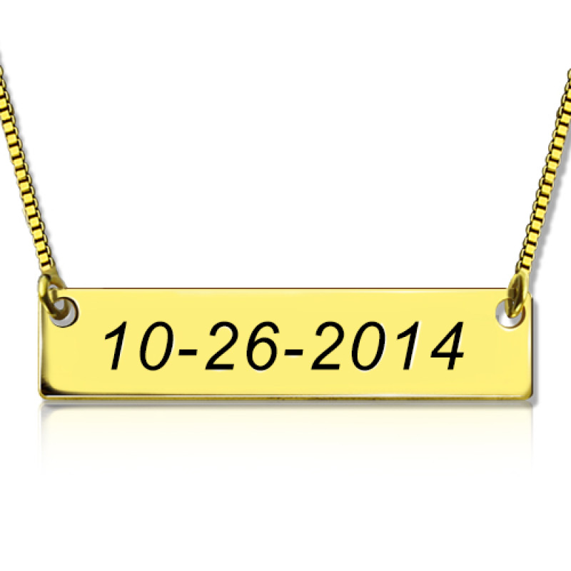 Personalised engraved date bar necklace in 18ct gold-plated silver