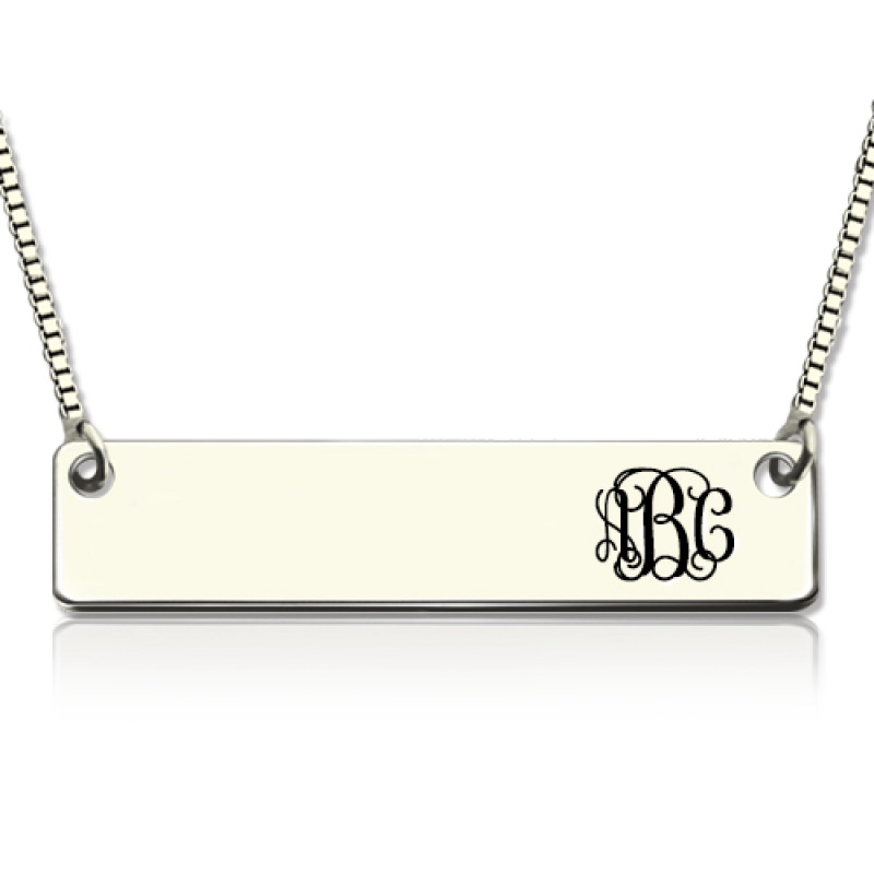 Engraved monogram initial bar necklace in sterling silver