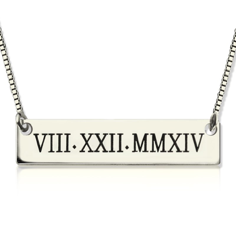 Custom Roman numeral bar necklace