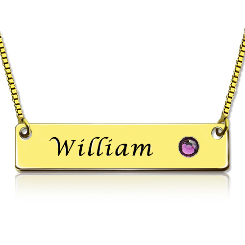 Personalised name bar necklace with an optional birthstone