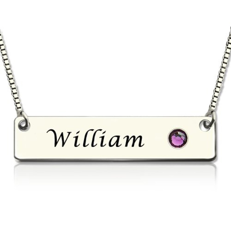Personalised nameplate bar necklace with birthstone