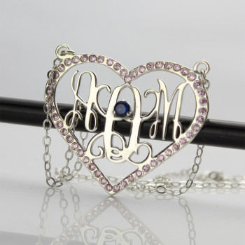 Sterling Silver Heart Birthstone Monogram Necklace Sterling Silver Heart Birthstone Monogram Necklace