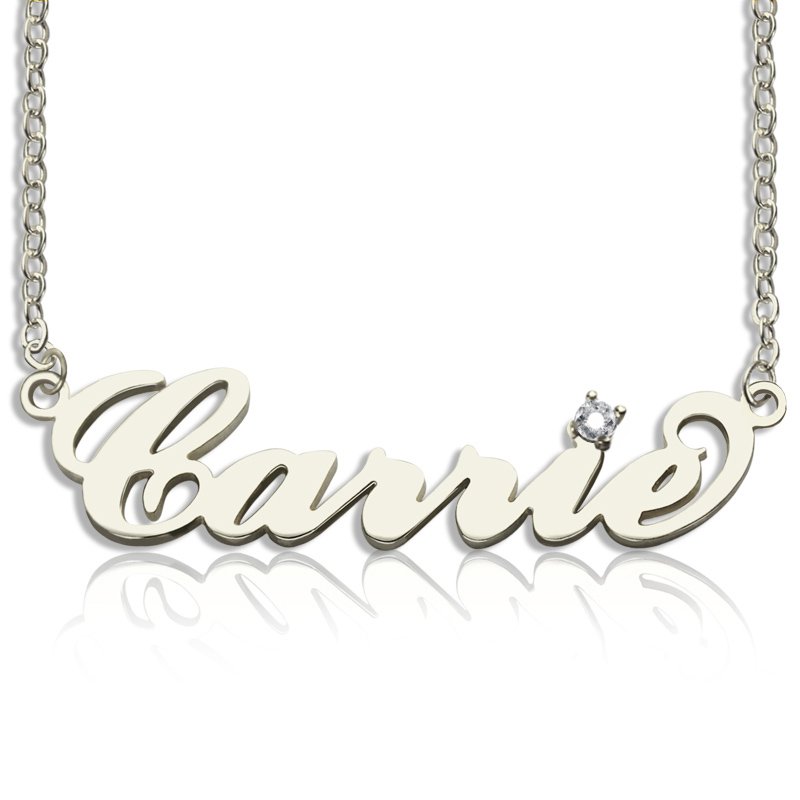 Carrie-style personalised name necklace with birthstone