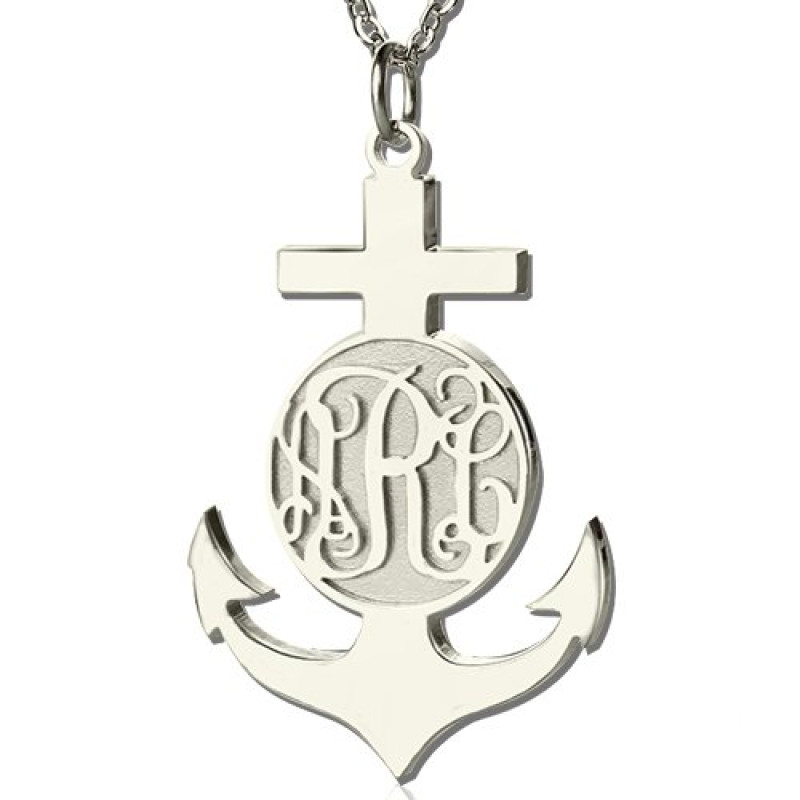 Sterling Silver Anchor Monogram Initial Necklace Sterling silver anchor monogram initial necklace