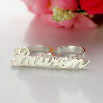 Personalised Allegro Two Finger Name Ring Sterling Silver Personalised Allegro Two Finger Name Ring Sterling Silver