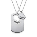 Personalised Couples Dog Tag Heart Necklace Personalised couples dog tag necklace with cut-out heart