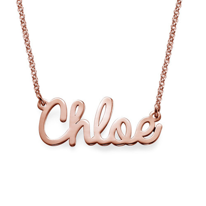Rose gold plated cursive personalised name necklace