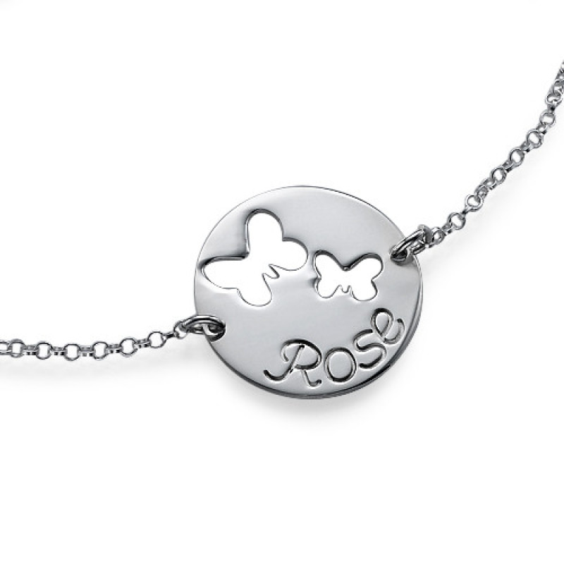 Personalised cut-out butterfly bracelet with a name disc