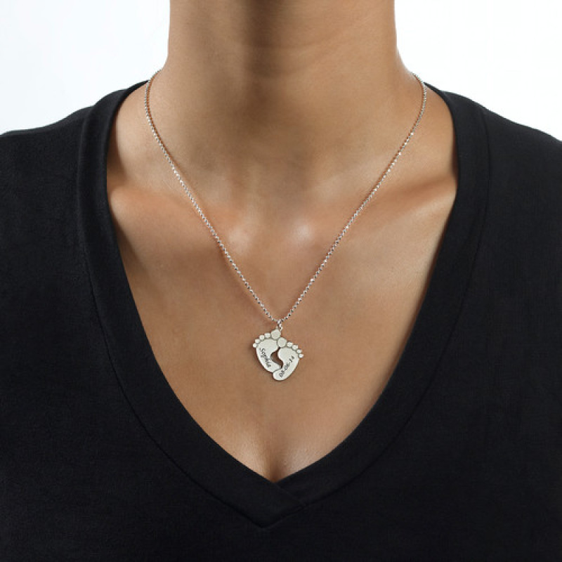 Engraved baby feet necklace in sterling silver