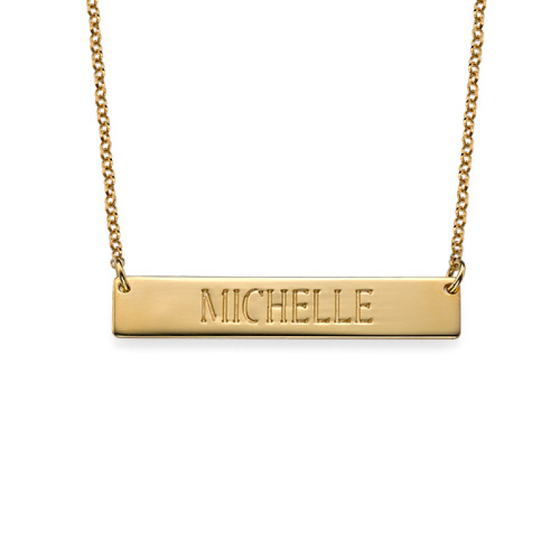 Engraved horizontal bar necklace in gold plating