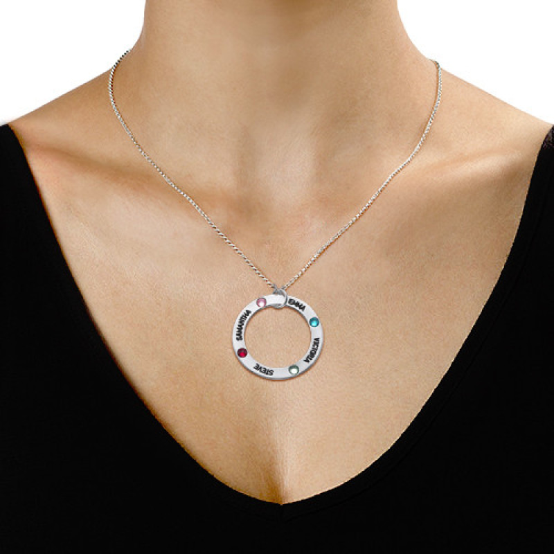 Engraved birthstone necklace for mum