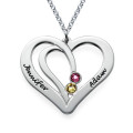 Engraved Couples Birthstone Necklace in Silver Engraved couples birthstone necklace in silver