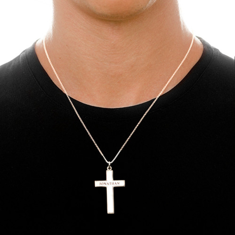 Engraved Cross Necklace for Men Large men's personalised sterling silver cross necklace