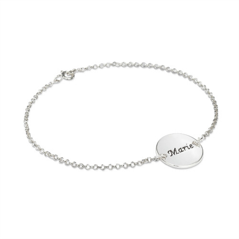 Engraved disc bracelet or anklet in sterling silver