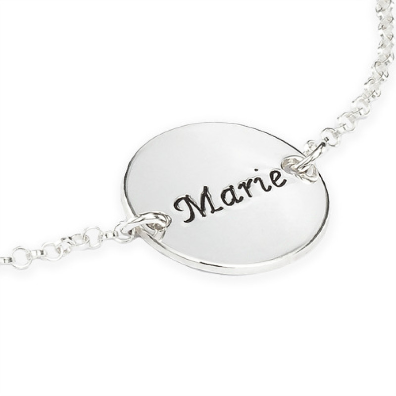 Engraved disc bracelet or anklet in sterling silver
