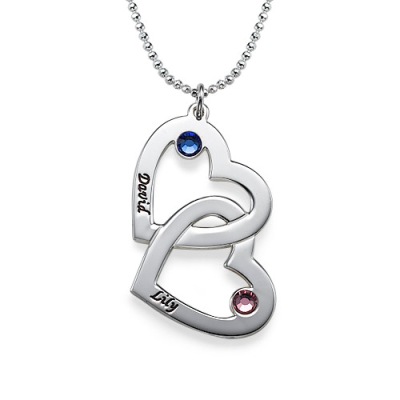 Engraved Heart Necklace with Birthstones Engraved heart necklace with birthstone crystal