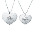Matching engraved heart pendant necklaces for mother and daughter