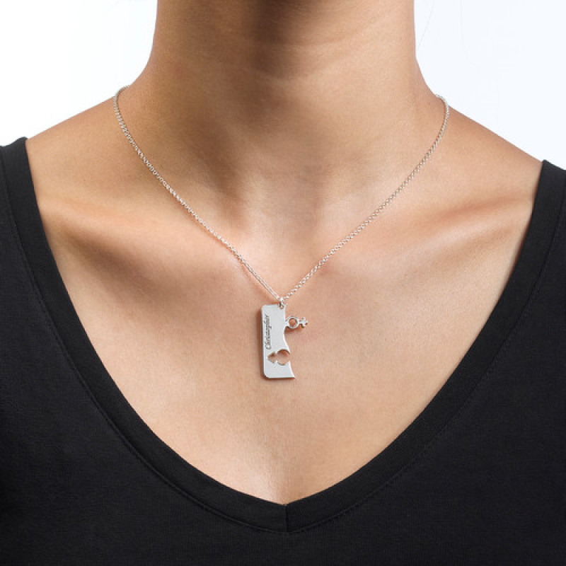 Personalised His and Hers Necklace Personalised engraved necklace halves for couples