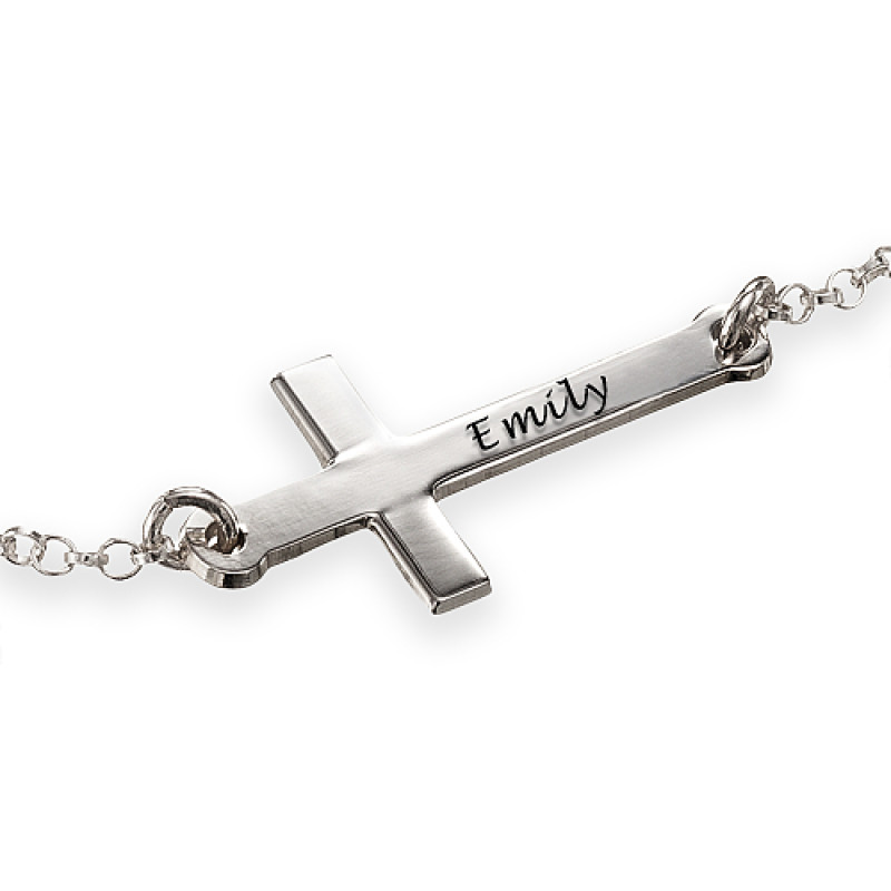 Engraved personalised side cross bracelet