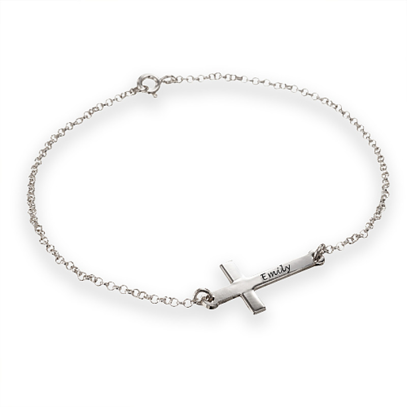 Engraved personalised side cross bracelet