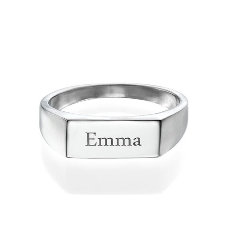 Engraved sterling silver signet ring product image