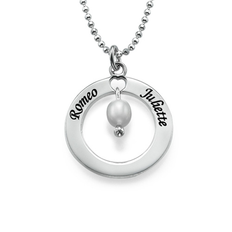 Engraved Classic Circle Necklace with Birthstones Engraved classic circle necklace with birthstones