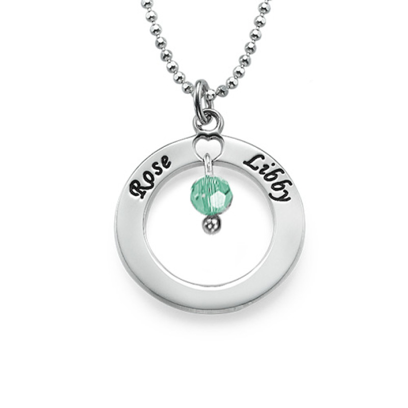 Engraved Classic Circle Necklace with Birthstones Engraved classic circle necklace with birthstones