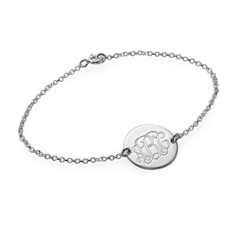 Sterling Silver Monogram Bracelet Anklet Sterling silver personalised monogram disc bracelet with Rollo chain