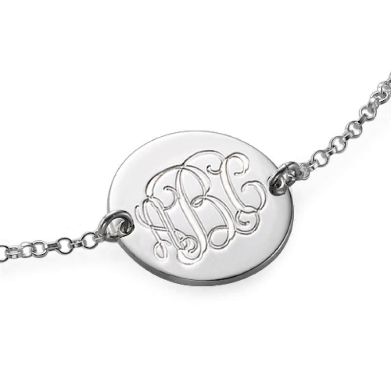 Sterling Silver Monogram Bracelet Sterling silver personalised monogram disc bracelet product view
