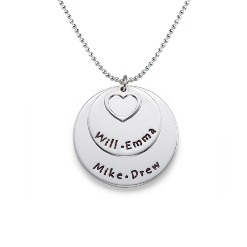 Personalised sterling silver family necklace with stacked name discs