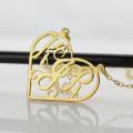 Gold monogram charm necklace detail