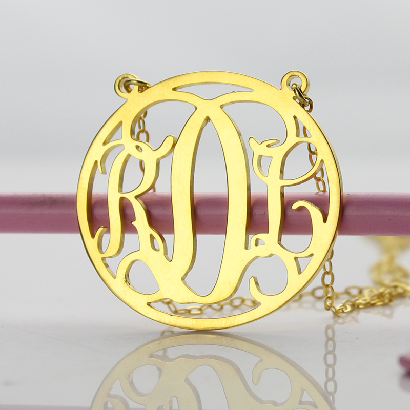Gold monogram disc necklace