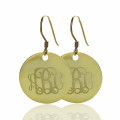 Gold disc signet monogram earrings