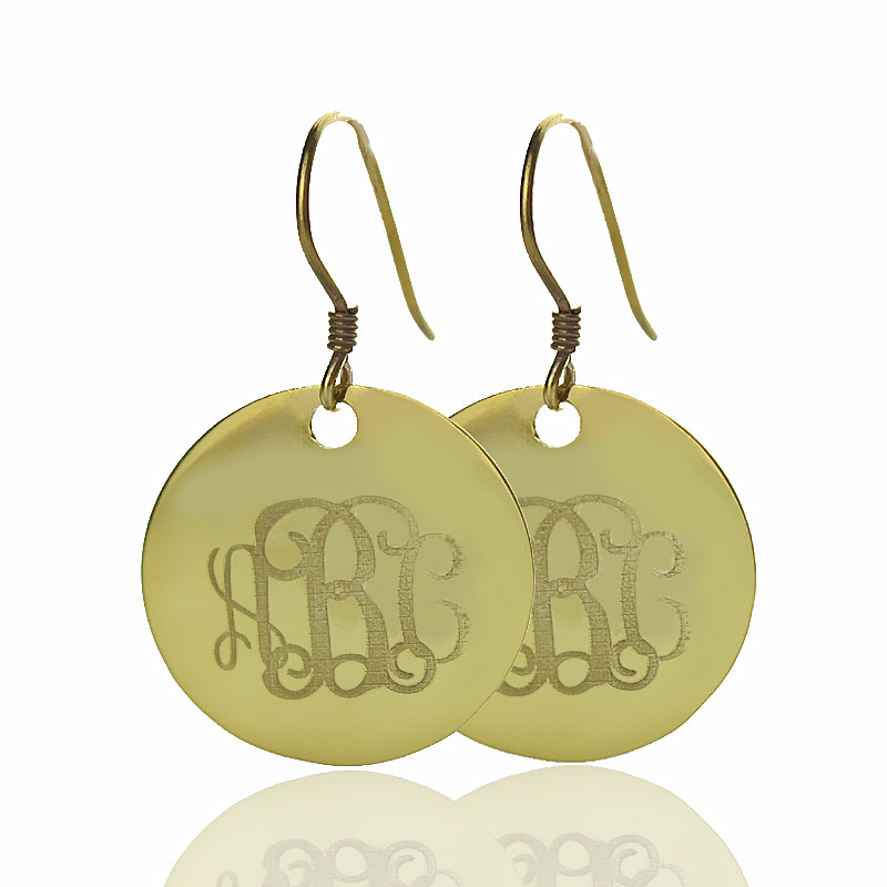 Gold disc signet monogram earrings