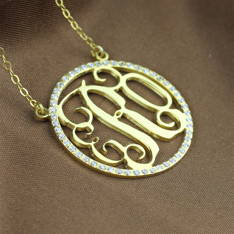 Gold circle monogram initial necklace