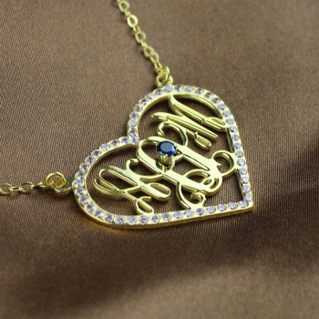 Birthstone Heart Monogram Necklace 18ct Gold Plated Birthstone Heart Monogram Necklace 18ct Gold Plated