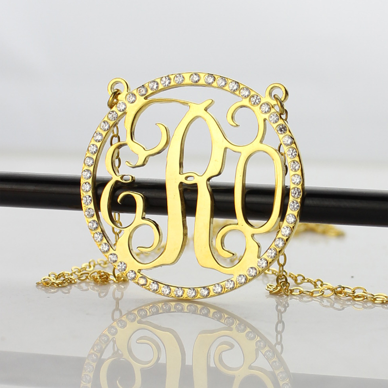 Gold monogram necklace with circular initial pendant