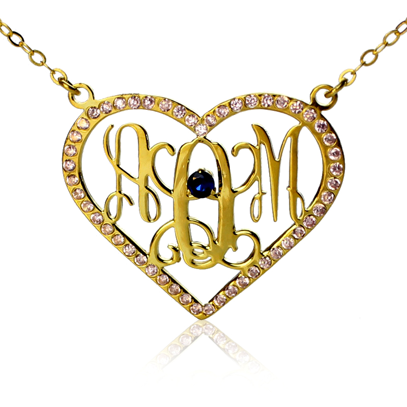 18ct gold-plated birthstone heart monogram necklace