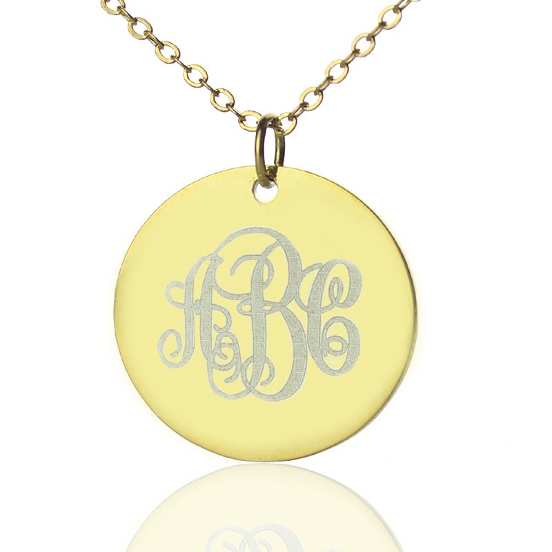 Personalised disc script monogram necklace with round engraved pendant