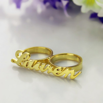 Custom Allegro Two Finger Nameplated Ring 18ct Gold Plated Custom Allegro Two Finger Nameplated Ring 18ct Gold Plated