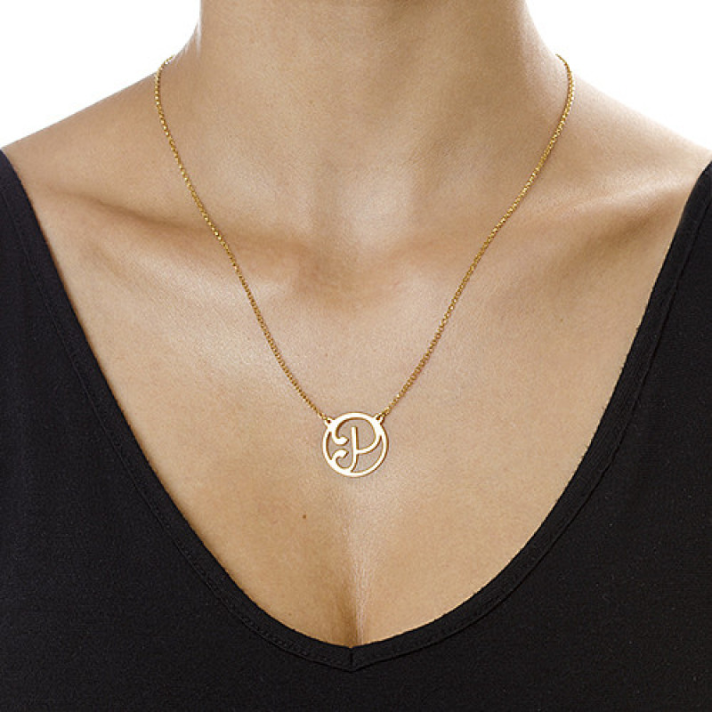 18k Gold Plated Cut-Out Initial Necklace Gold plated cut-out scripted initial pendant necklace