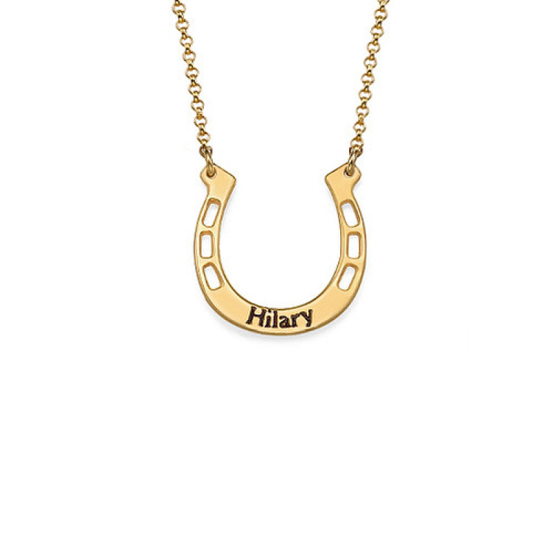 18ct gold plated engraved horseshoe necklace with personalised name detail