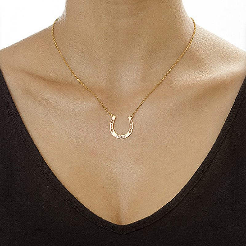 18ct gold plated engraved horseshoe necklace with personalised name detail